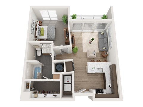 Floor plan for 1 bed, 1 bath, 736 sqft